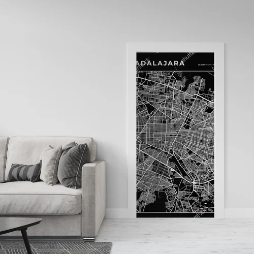 Nowoczesna mapa Guadalajara w monochromatycznej aranżacji