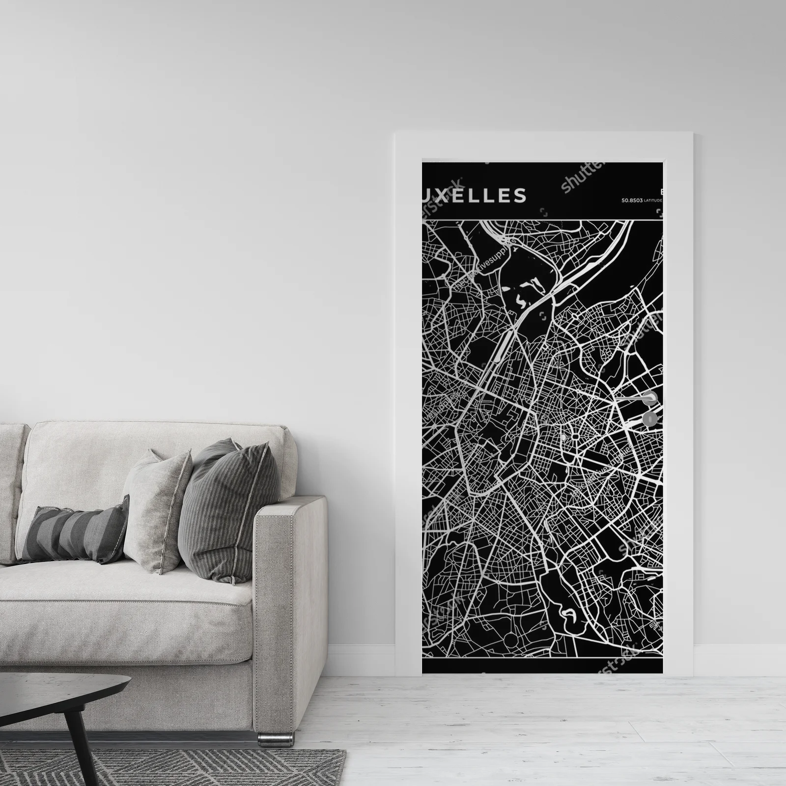 Nowoczesna mapa Brusseli w monochromatycznej aranżacji
