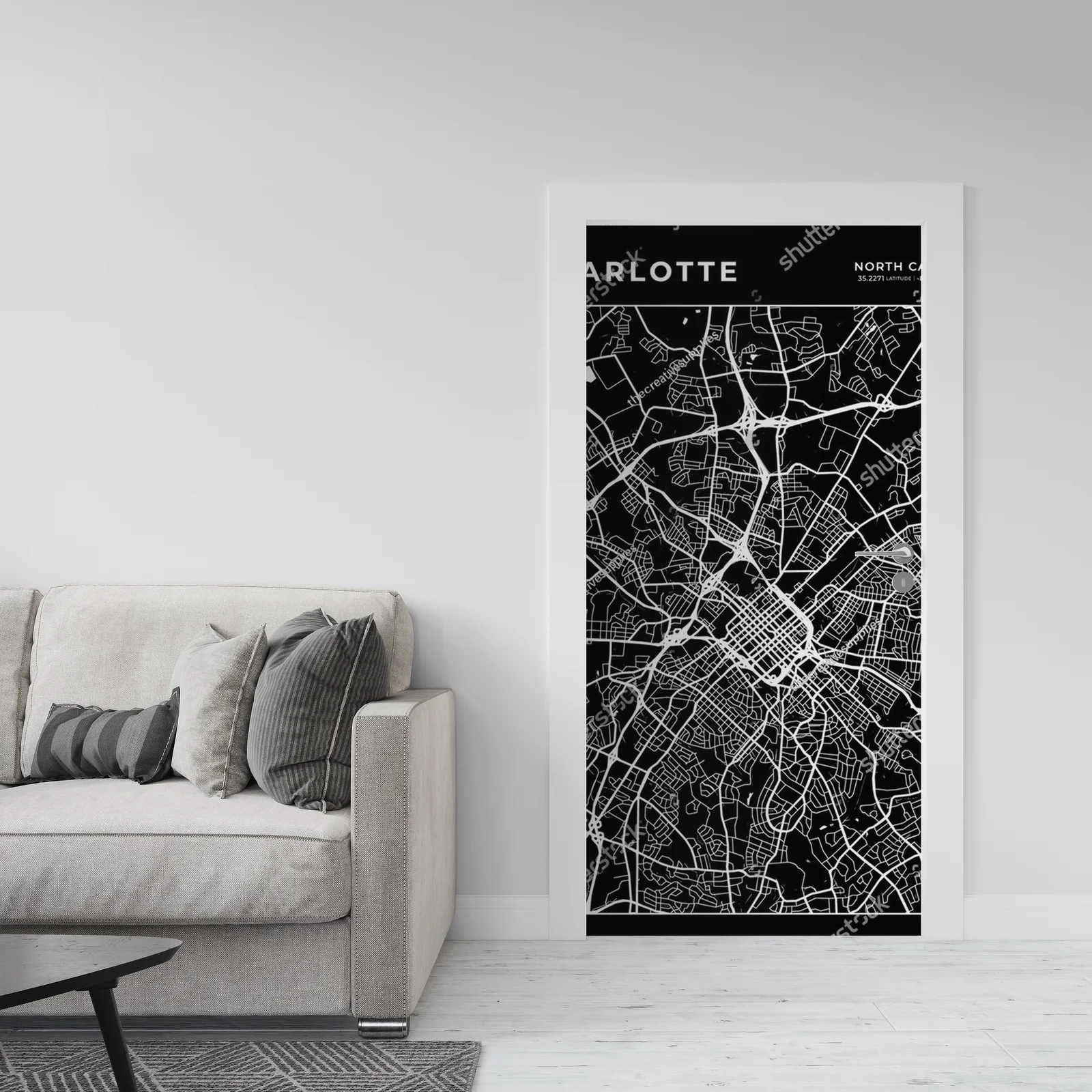 Elegancka mapa Charlotte w monochromatycznych odcieniach