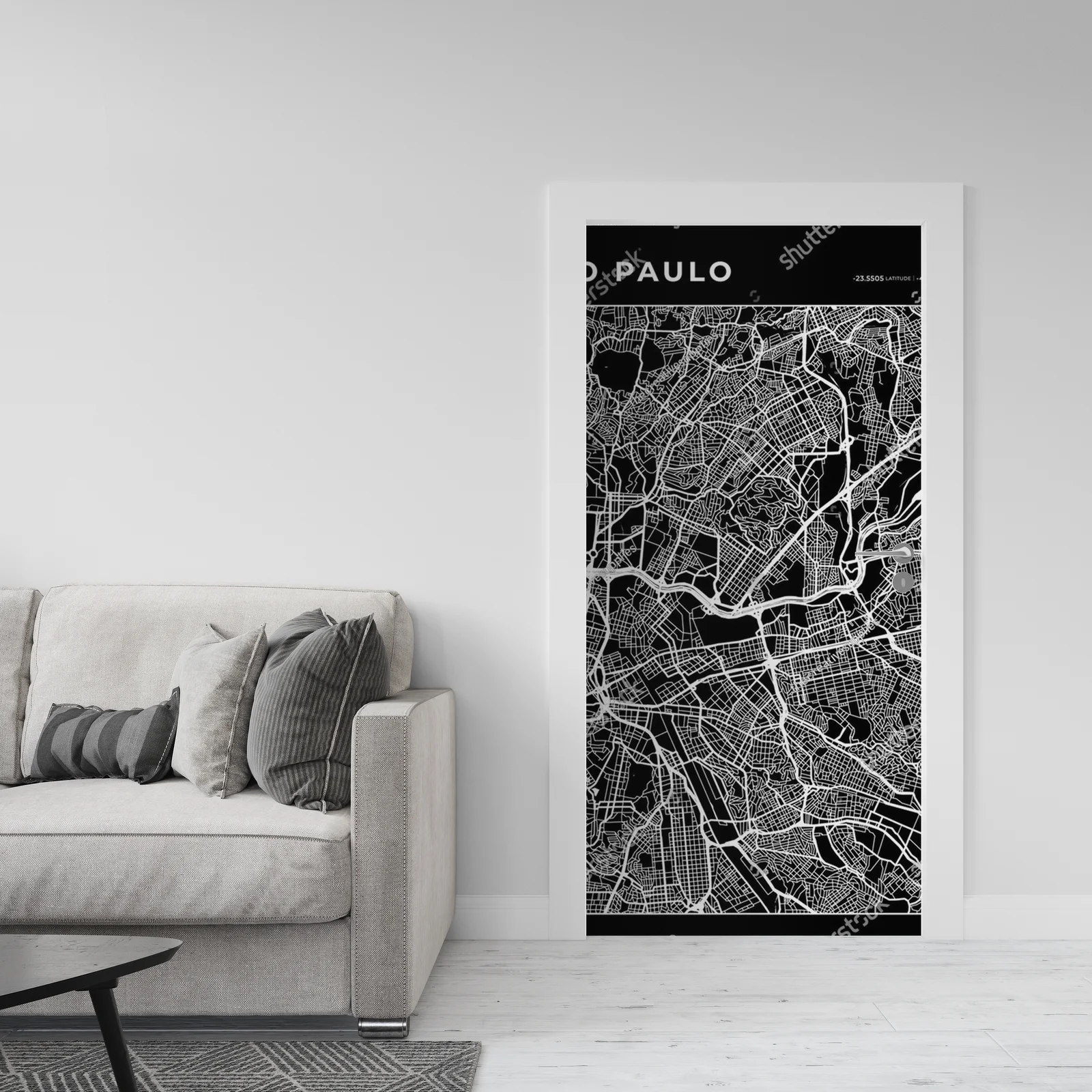 Minimalistyczna mapa São Paulo w monochromatycznej elegancji