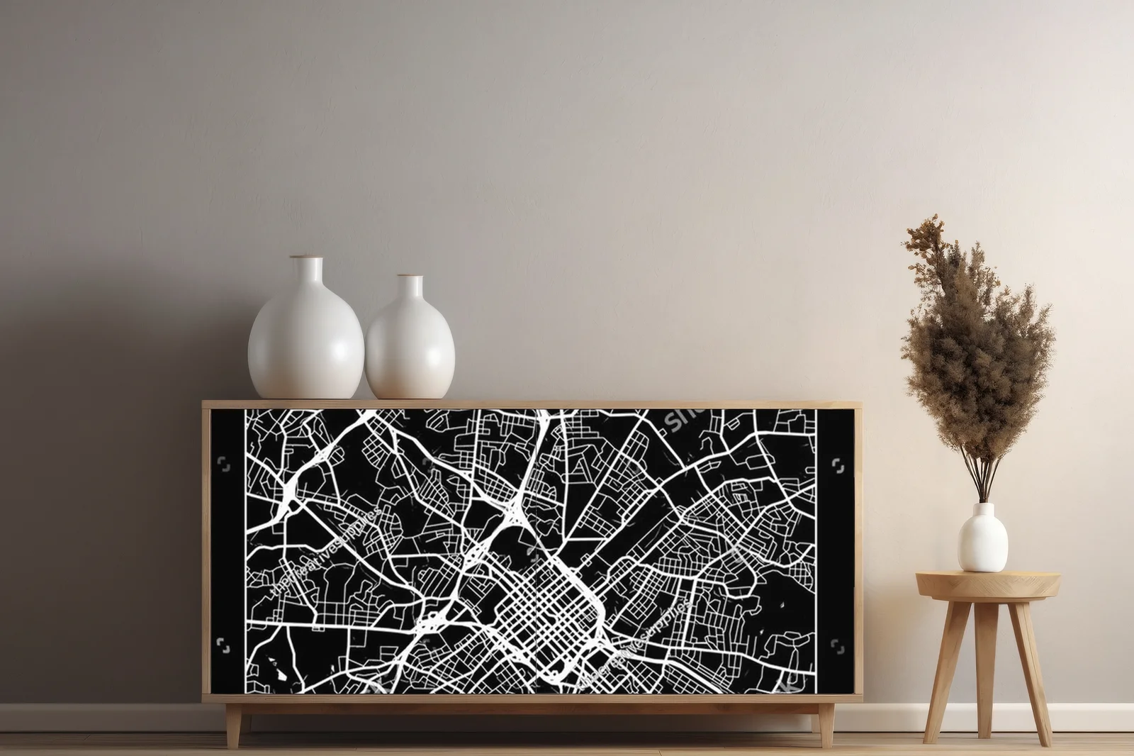 Elegancka mapa Charlotte w monochromatycznych odcieniach