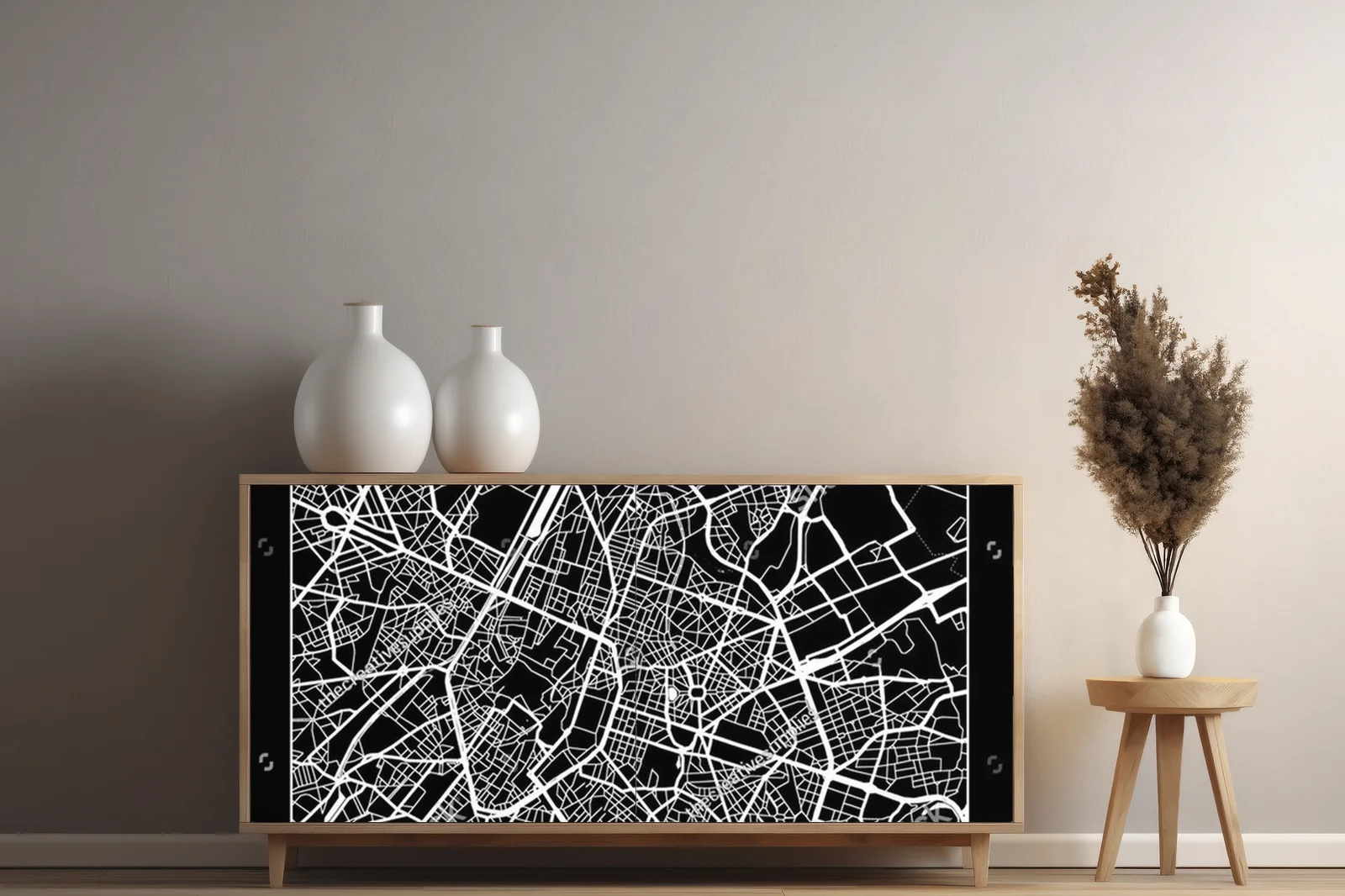 Nowoczesna mapa Brusseli w monochromatycznej aranżacji