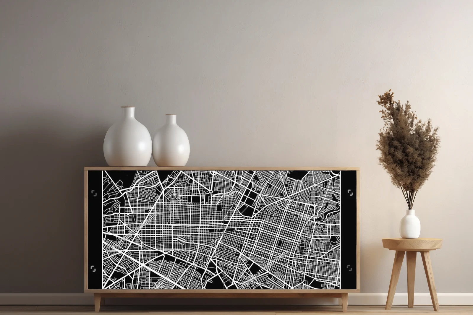 Nowoczesna mapa Guadalajara w monochromatycznej aranżacji