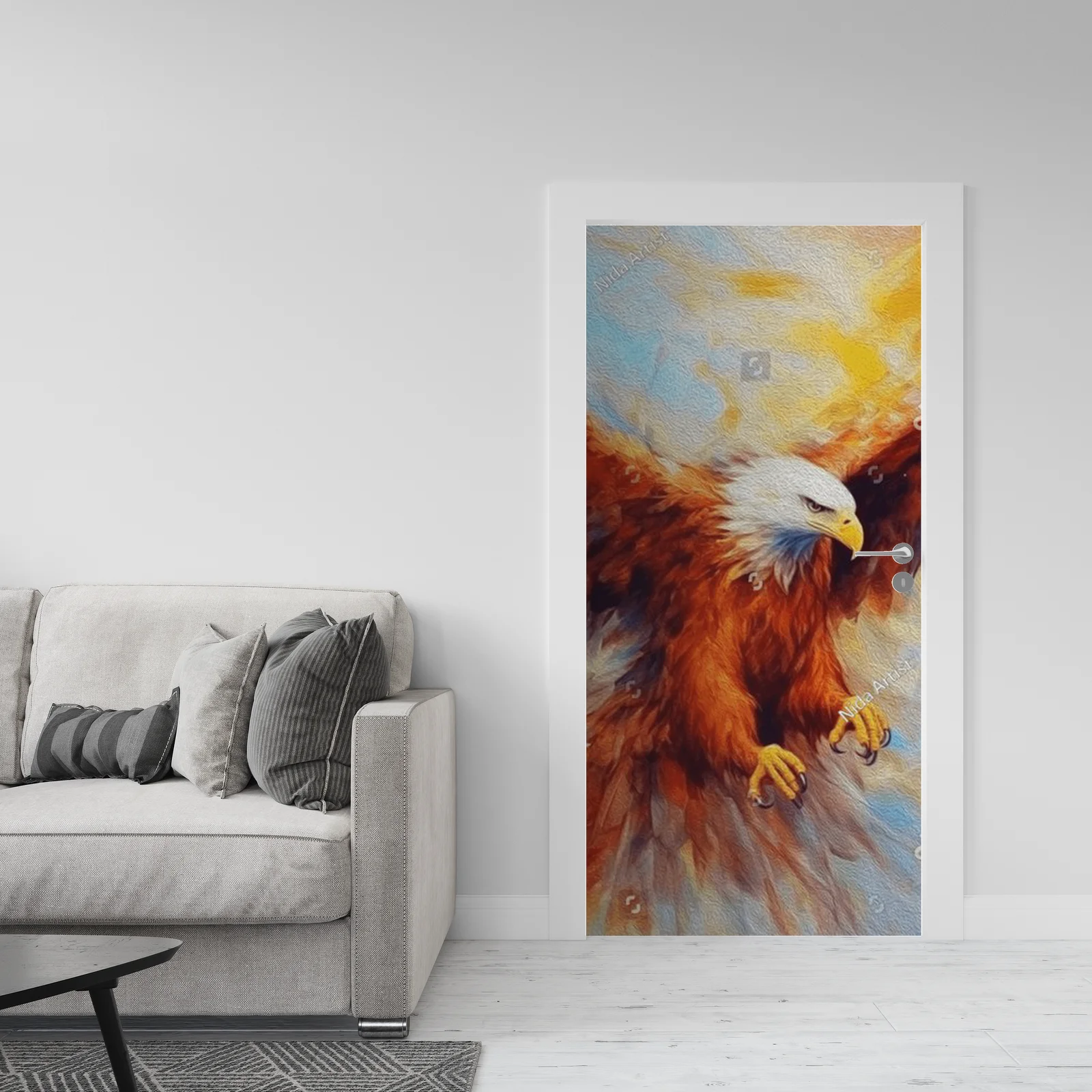Eagle w locie na tle kolorowego nieba