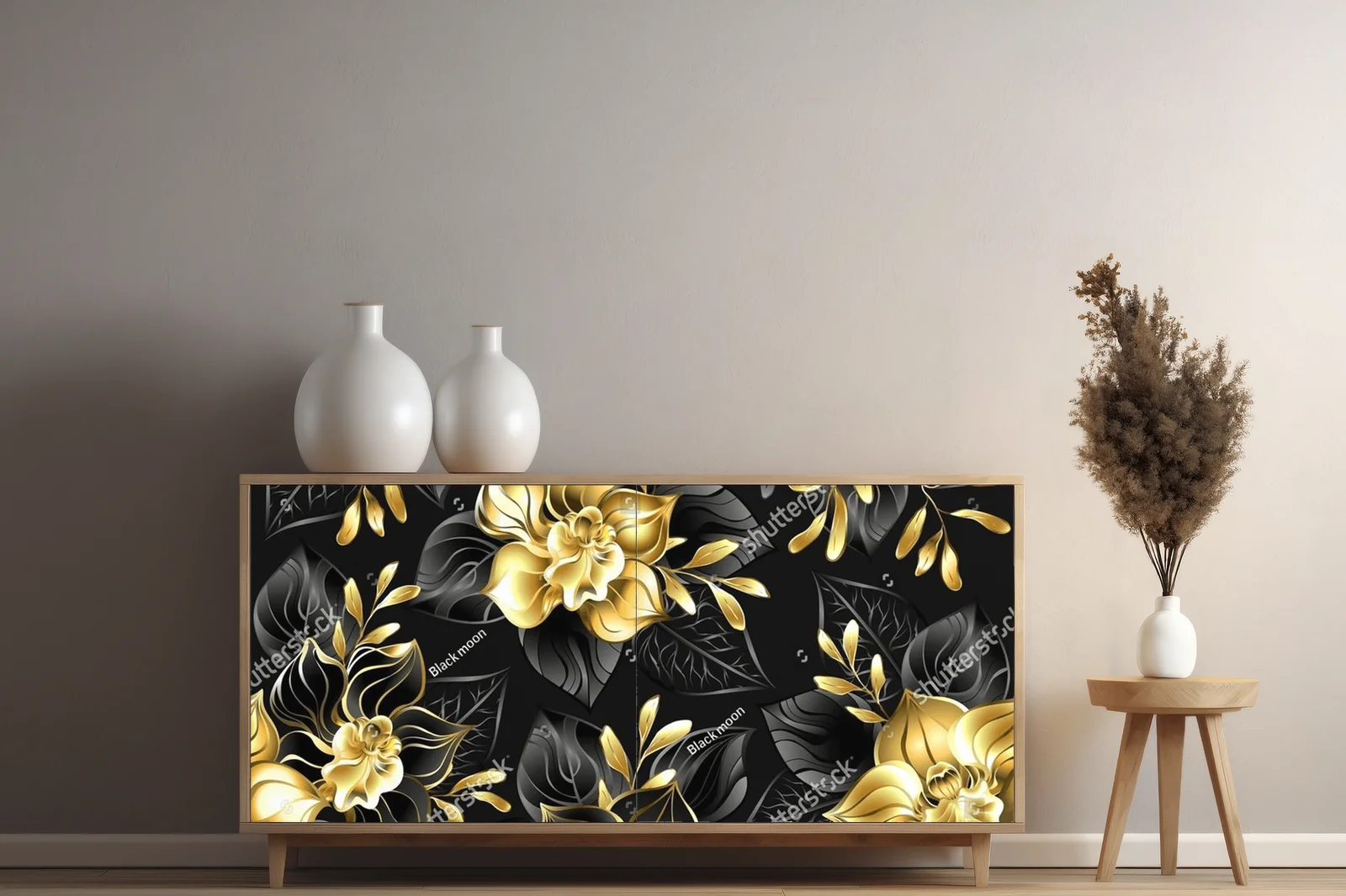 Luksusowa kompozycja czarnych i złotych orchidei