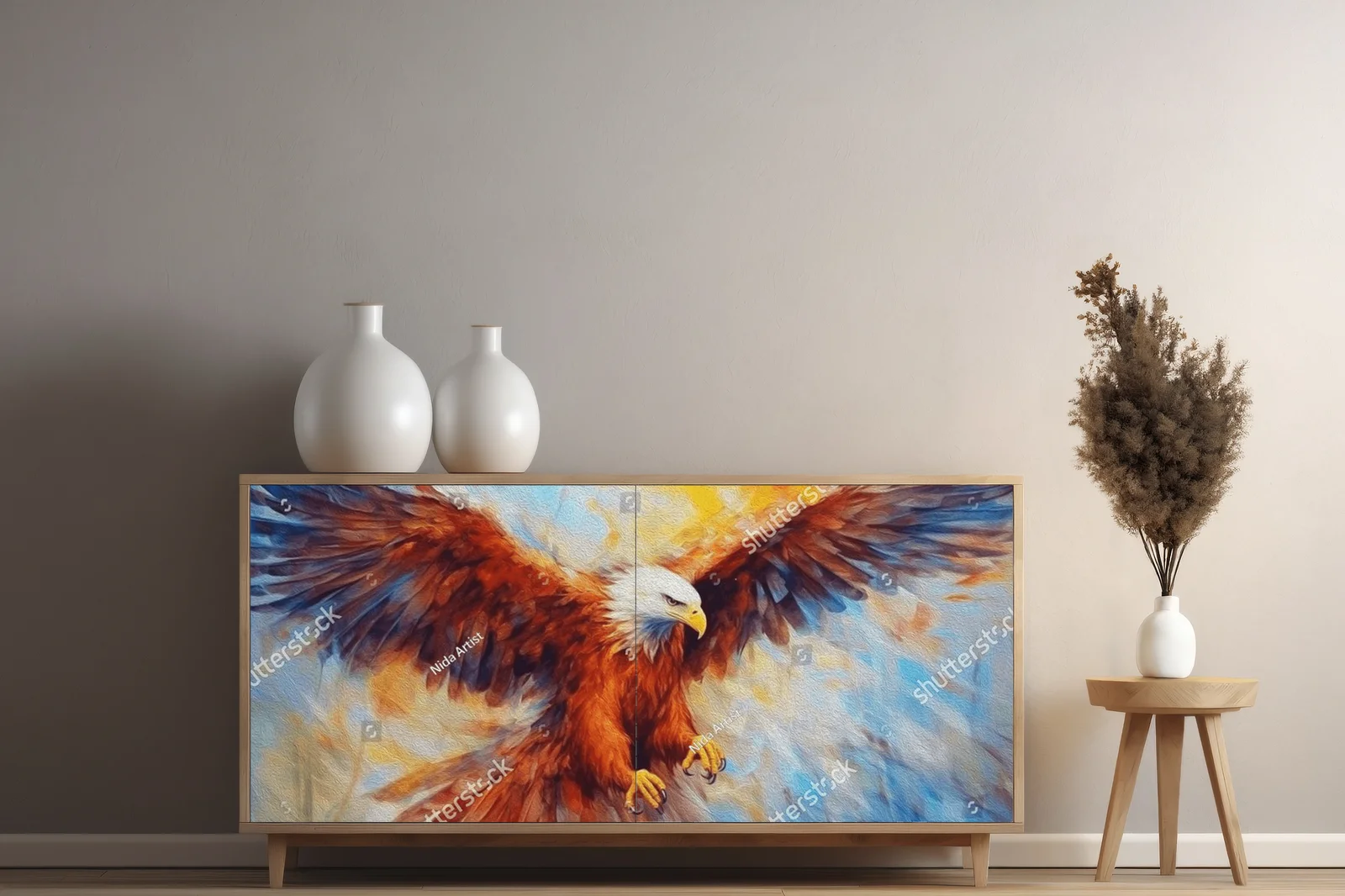 Eagle w locie na tle kolorowego nieba