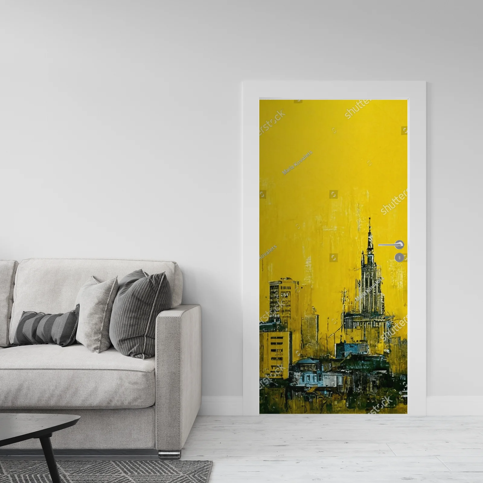 Abstrakcyjny pejzaż miasta w złotych odcieniach