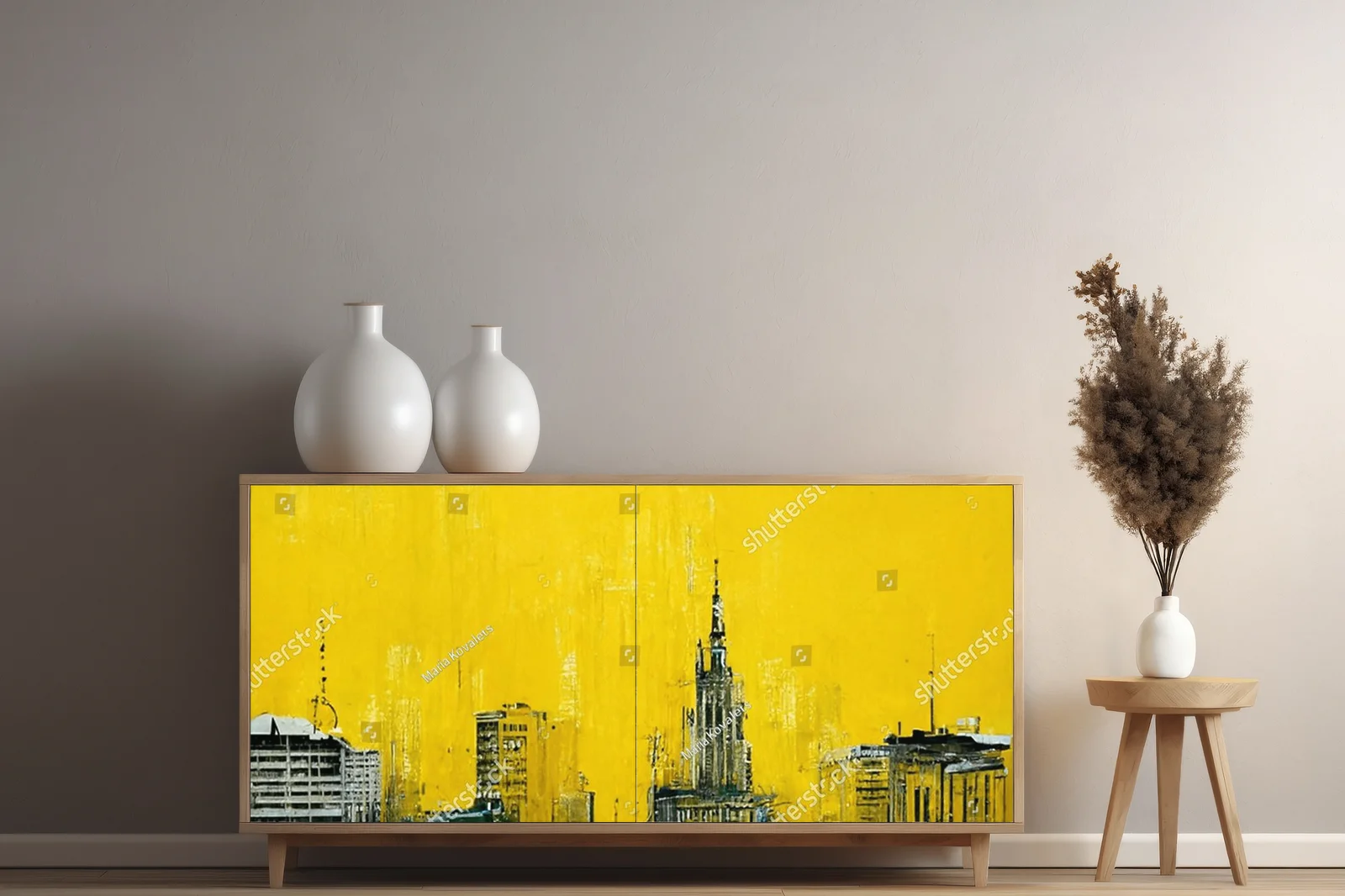 Abstrakcyjny pejzaż miasta w złotych odcieniach