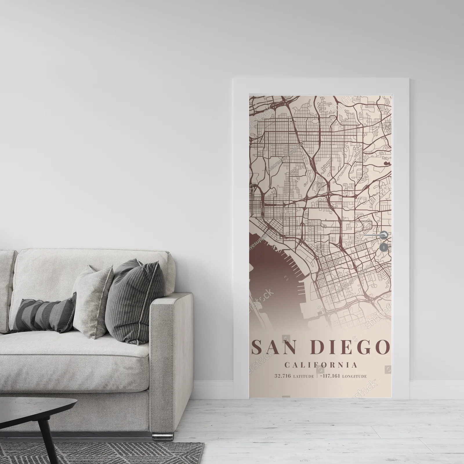 Delikatny projekt mapy San Diego w kremowych tonach