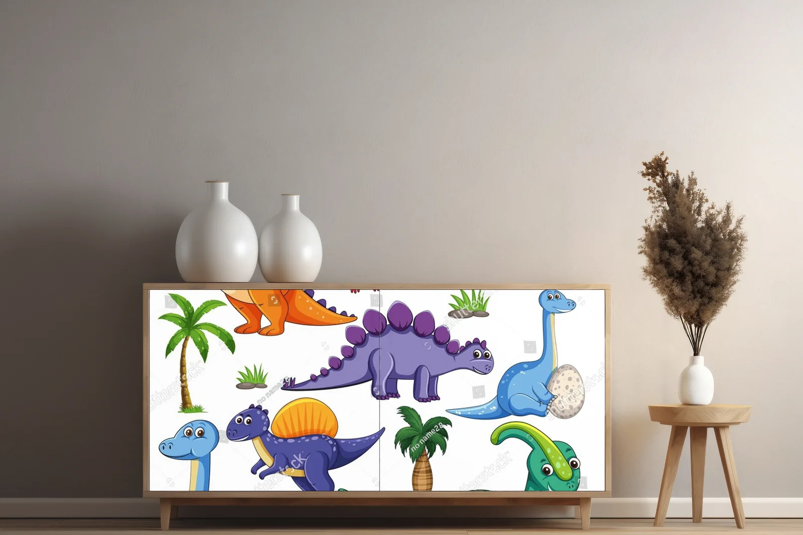 Komiksowe dinozaury na tle czystej bieli