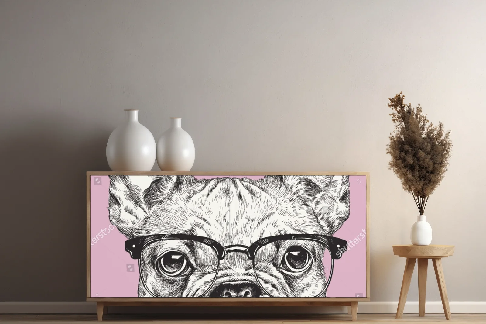 Hipsterski francuski buldog w pastelowej estetyce