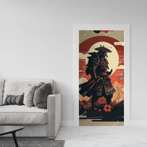 Silhouette japońskiego samuraja na tle zachodu słońca