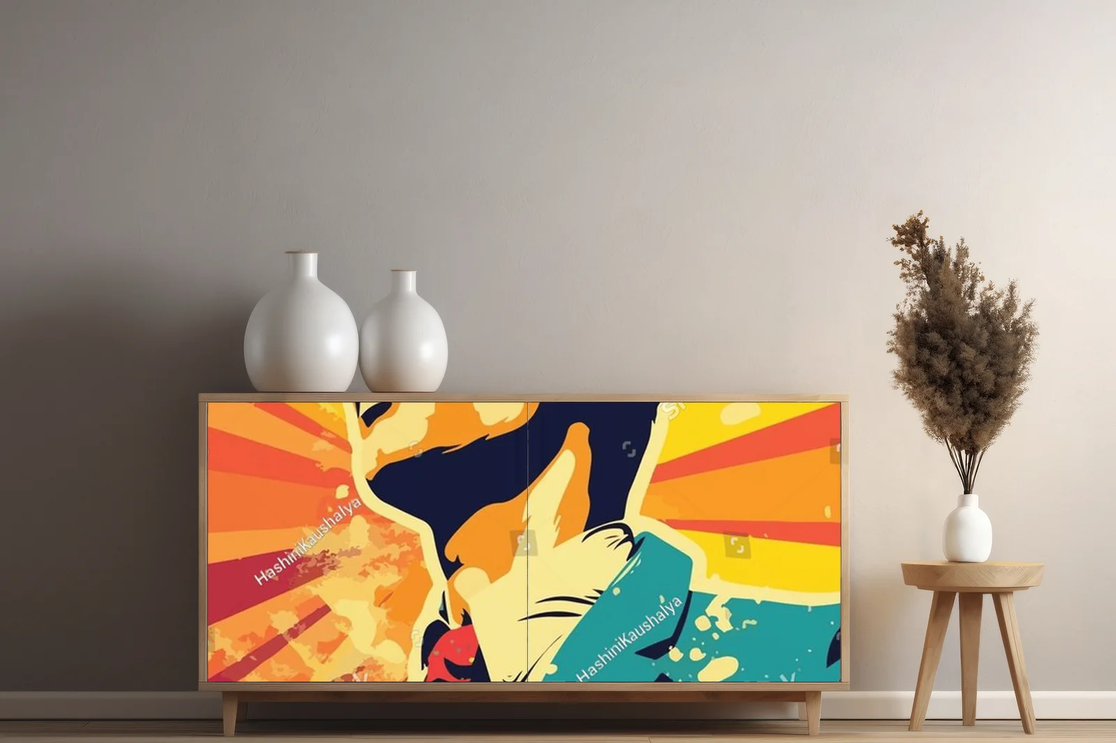Futurystyczny pop-artowy portret chłopca w wibrujących kolorach