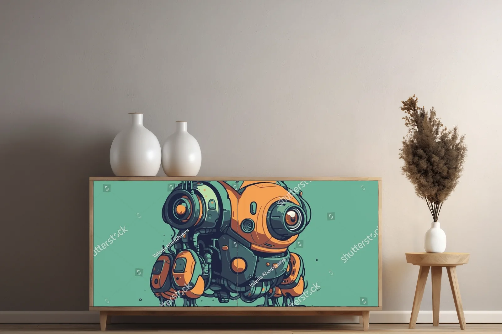 Futurystyczny metalowy robot z pojedynczym okiem