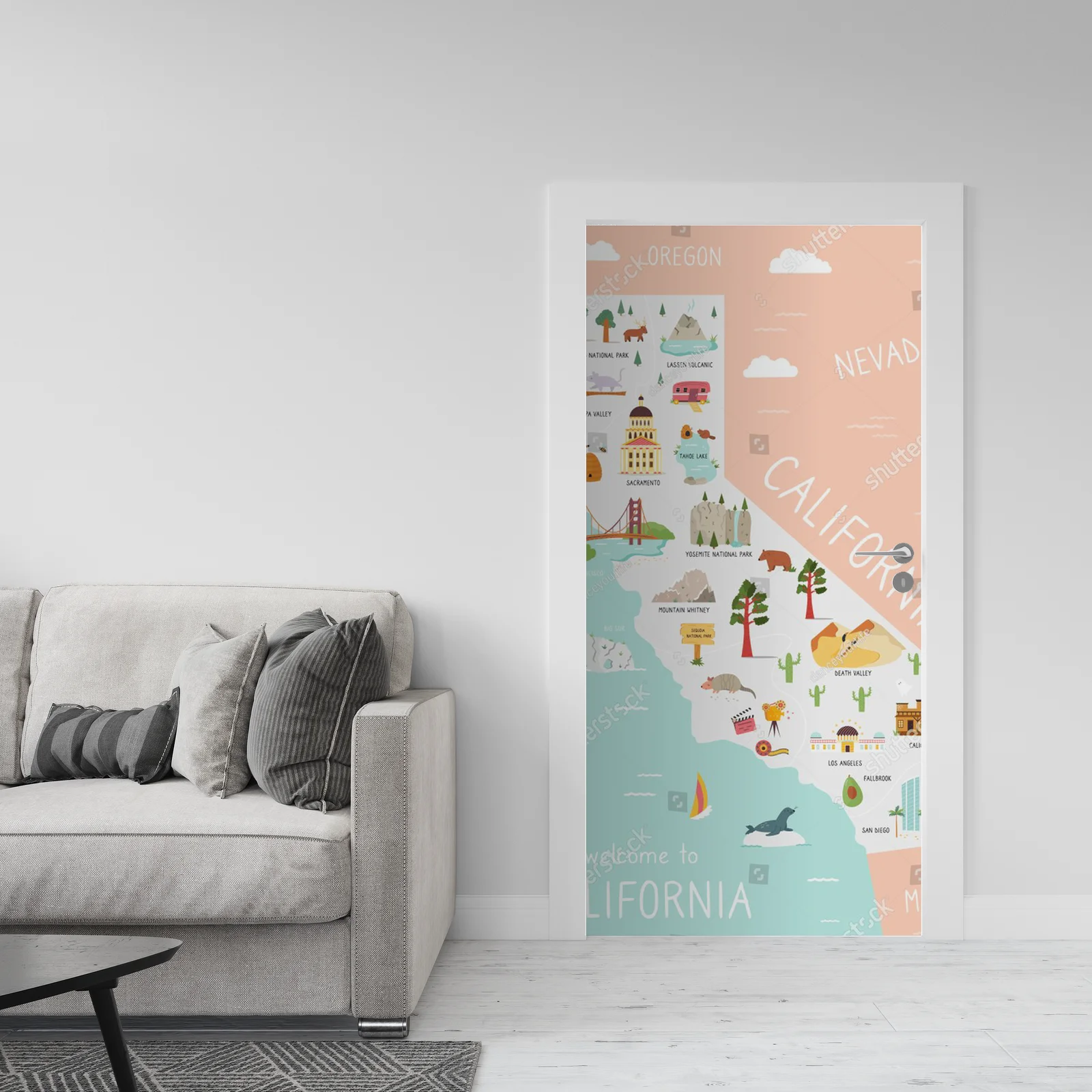 Ilustrowana mapa Kalifornii pełna kolorów i symbols