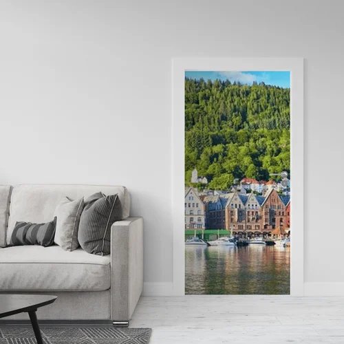 Panorama letniego portu Bryggen w Bergen, Norwegia