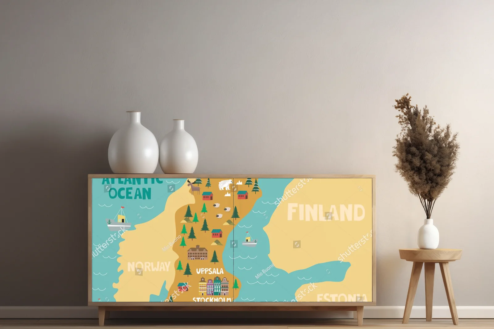 Ilustrowana mapa Szwecji w naturalnych odcieniach