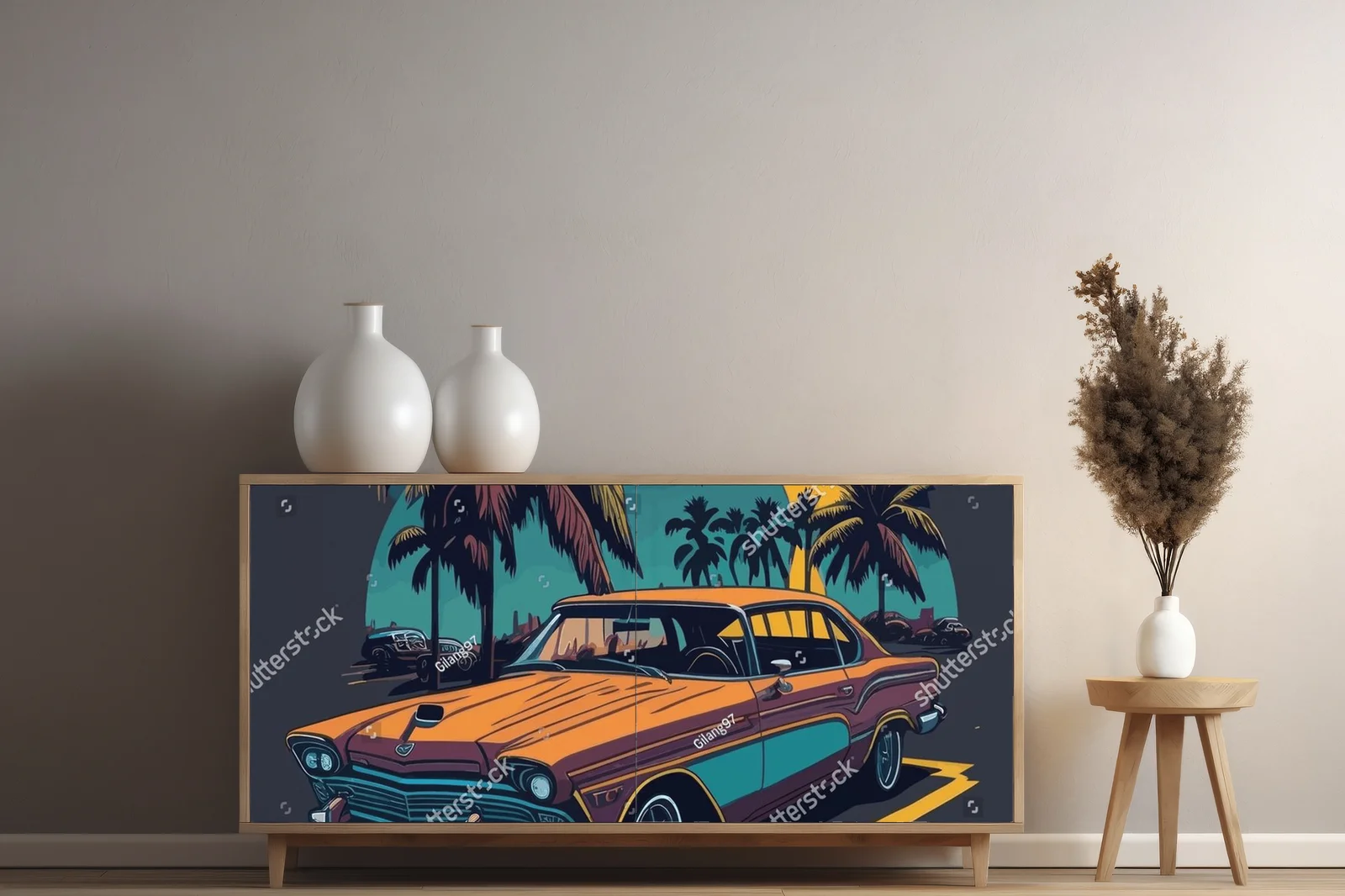 Retro samochód na tle kalifornijskich plaż