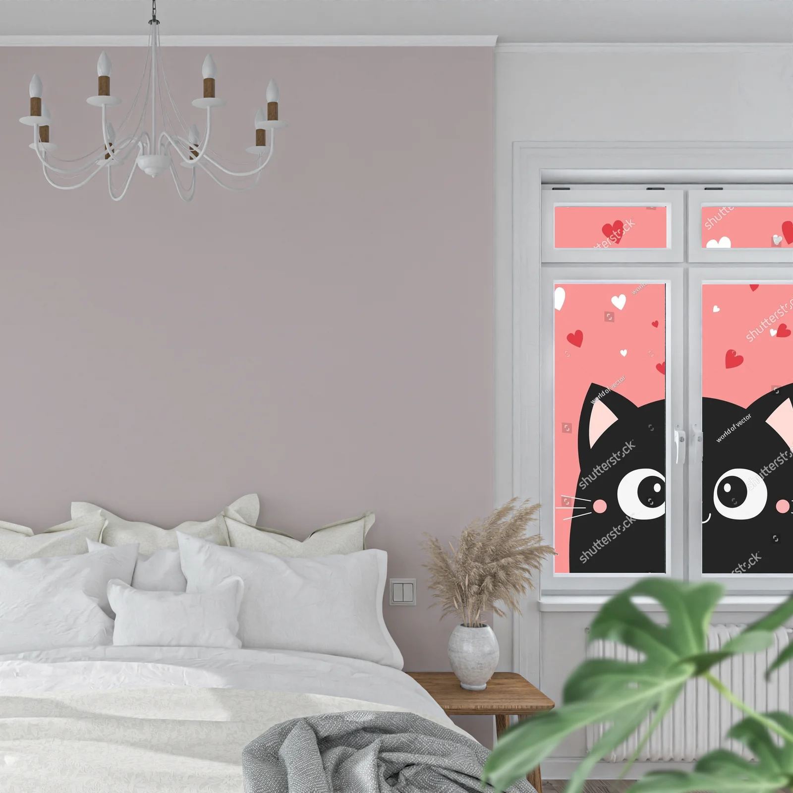 Kawaii kocia kompozycja na różowym tle