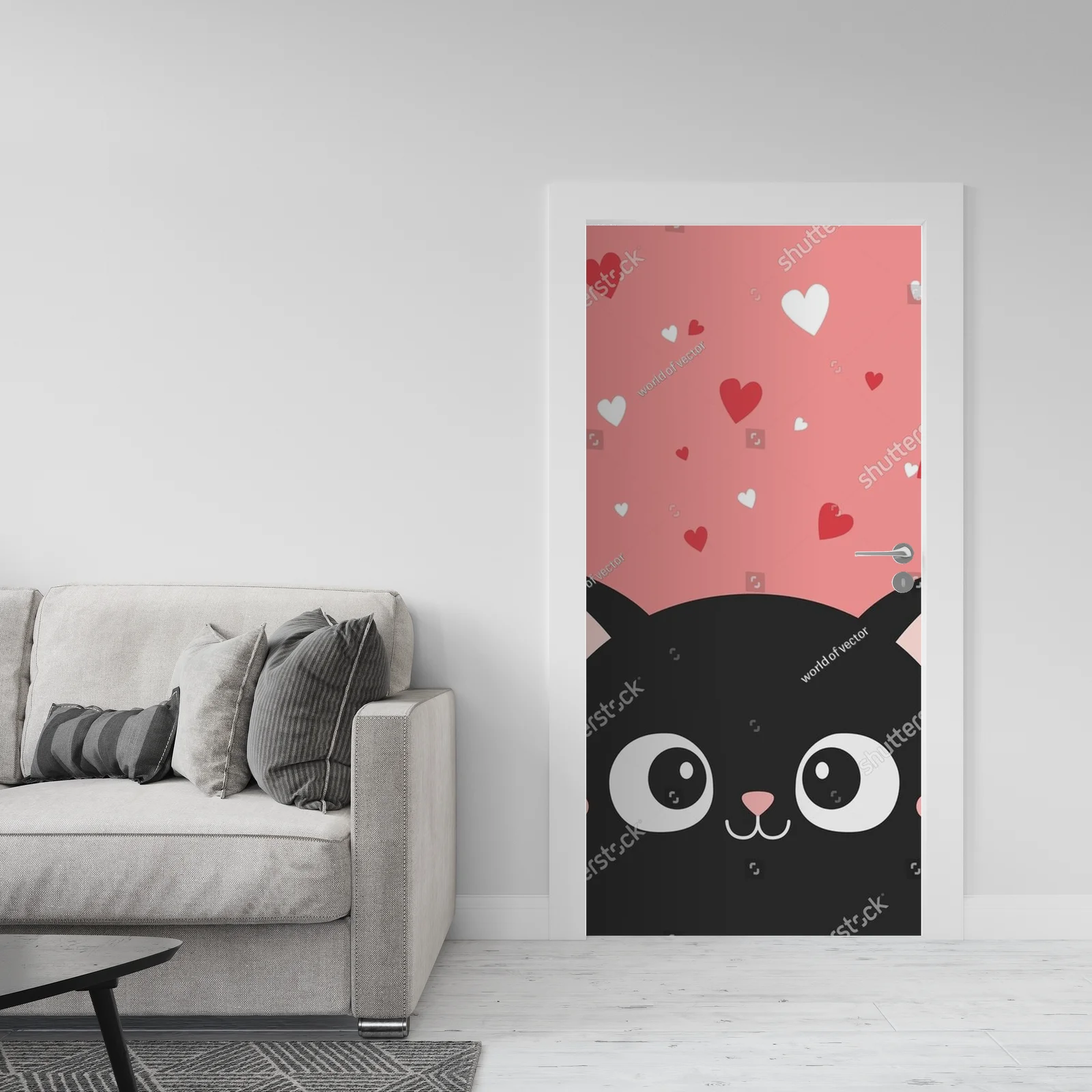 Kawaii kocia kompozycja na różowym tle