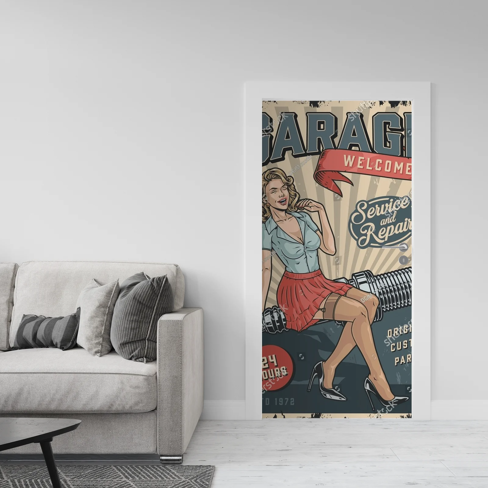 Kolorowy vintage garage: pin-up w akcji