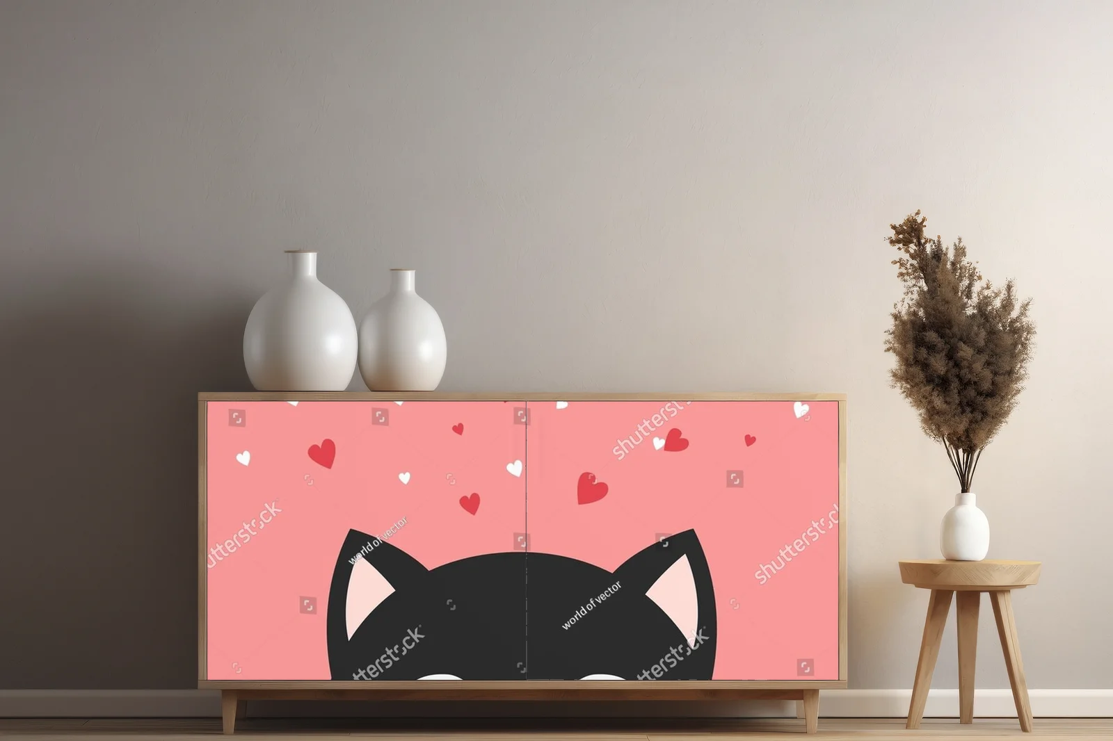 Kawaii kocia kompozycja na różowym tle