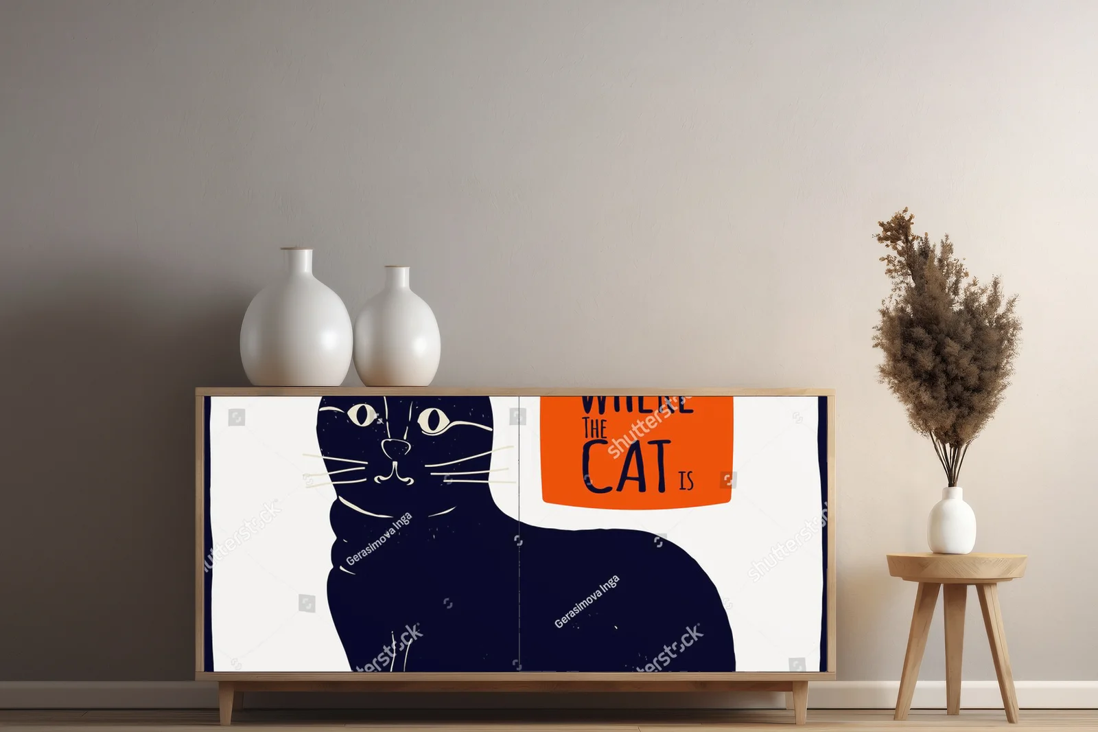 Czarująca ilustracja kota w folkowym stylu