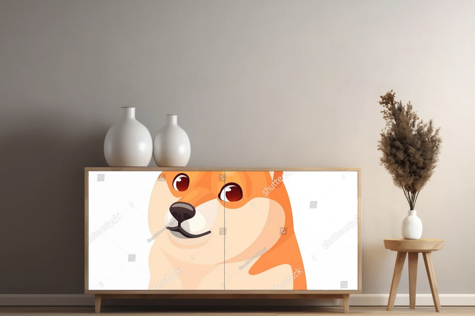 Zabawny Shiba Inu w japońskim stylu