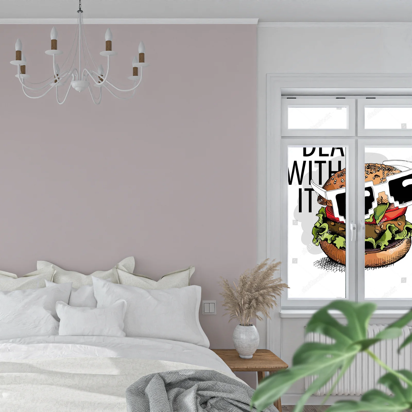 Burger z okularami pośród retro humoru