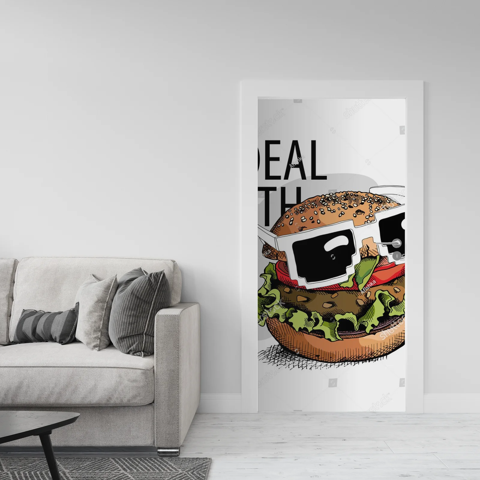 Burger z okularami pośród retro humoru