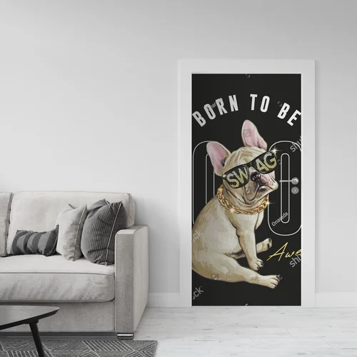 Zabawny piesek w modnych okularach i grafiką typograficzną