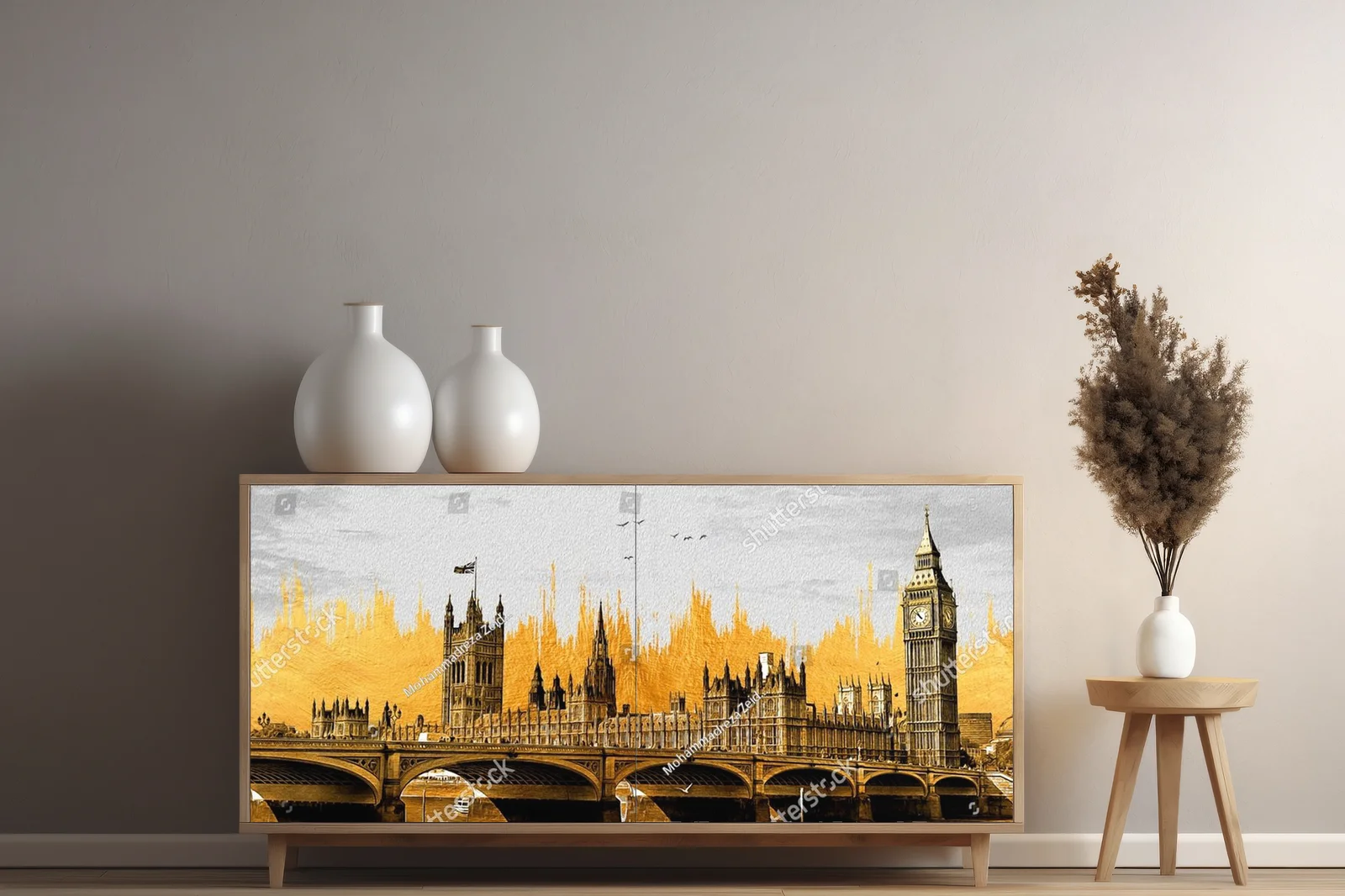 Złota panorama Londynu z Big Benem